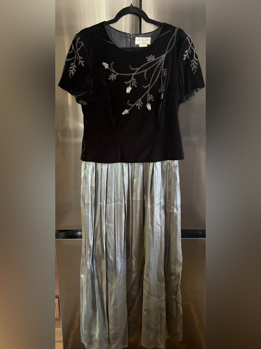 Vintage Y2K Che Studio Velvet/Liquid Silver 2Piece Look Dress Sz 10 Dark Romanti